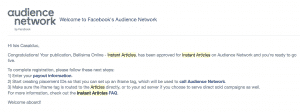 screenshot of Audience Network approval