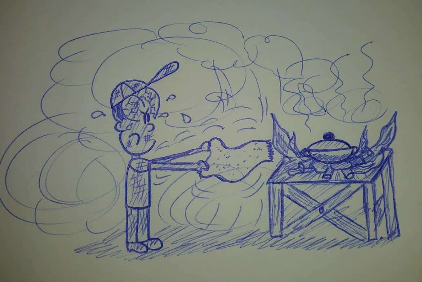 caricatura cocinando con leña