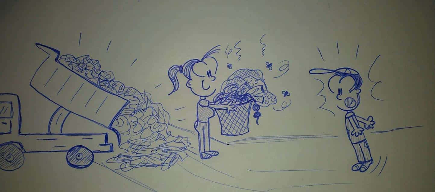 caricatura aguantando una canasta con ropa sucia