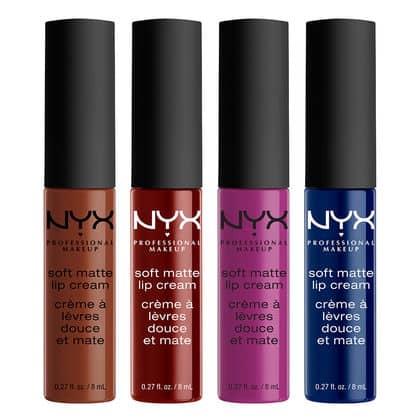 cuatro labiales matte de la marca NYX en diferentes colores