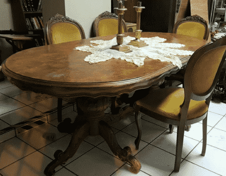 vintage dining room table with five chairs